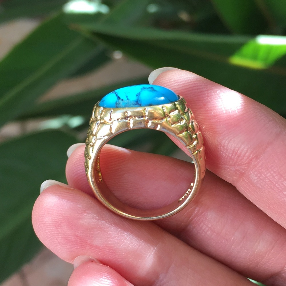 Turquoise gold plated sterling silver ring - Picture 2 of 11